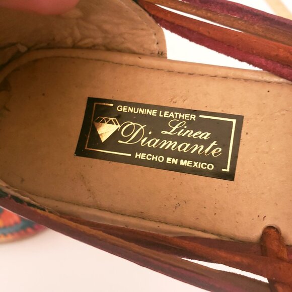 Linea Diamante Huaraches Green Colorful Leather Unisex Sandals Made in Mexico - Picture 9 of 13